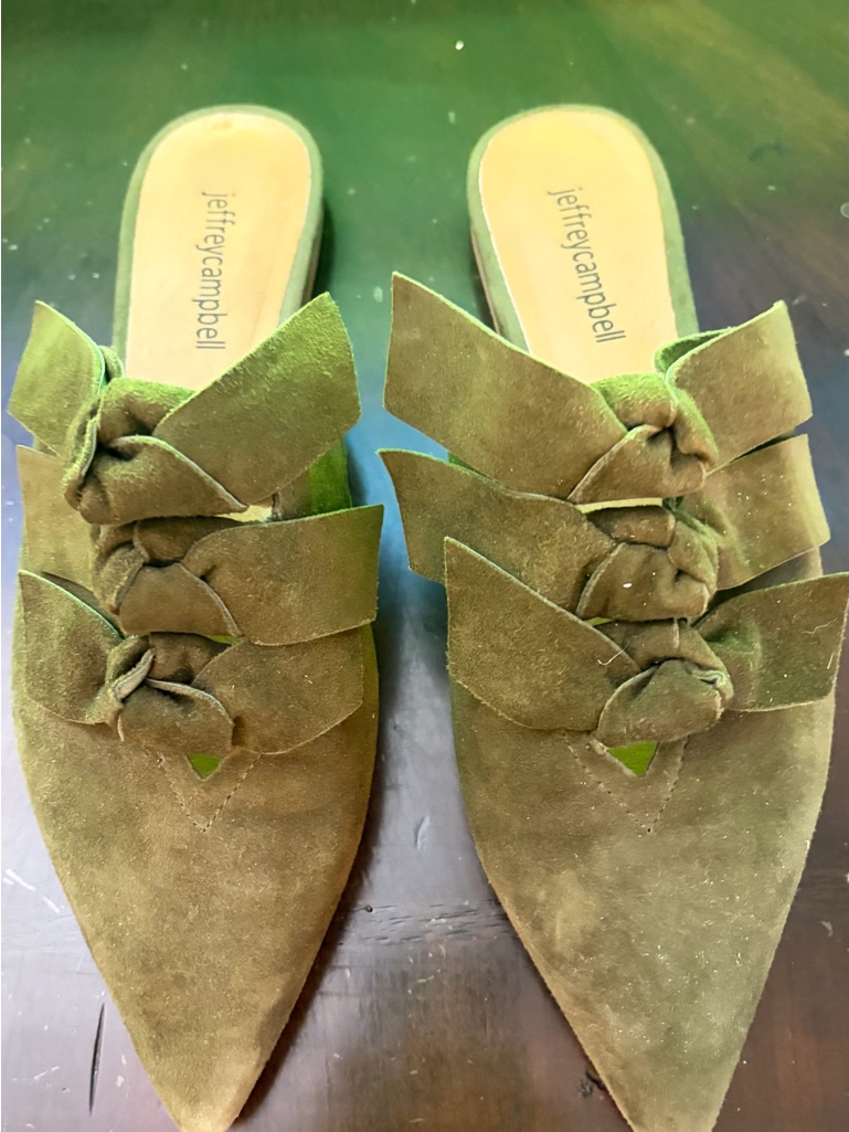 Jeffrey Campbell Olive Green Suede Knotted Pointed Mules
